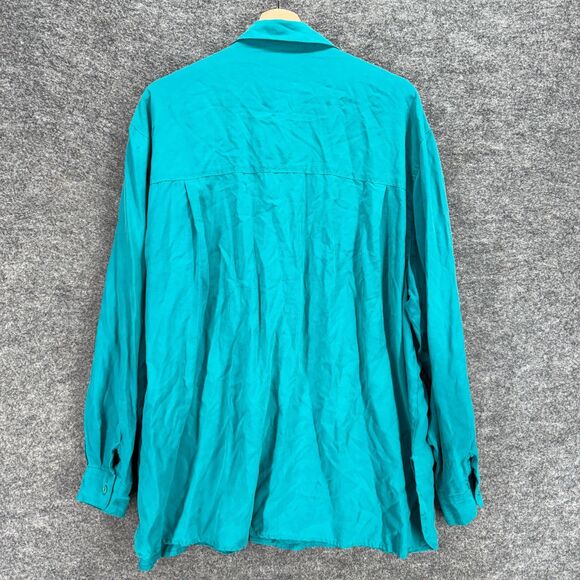 Clio II Shirt Women 3X Plus Blue Button Up Silk Long Sleeve Collared Pockets - Picture 2 of 6